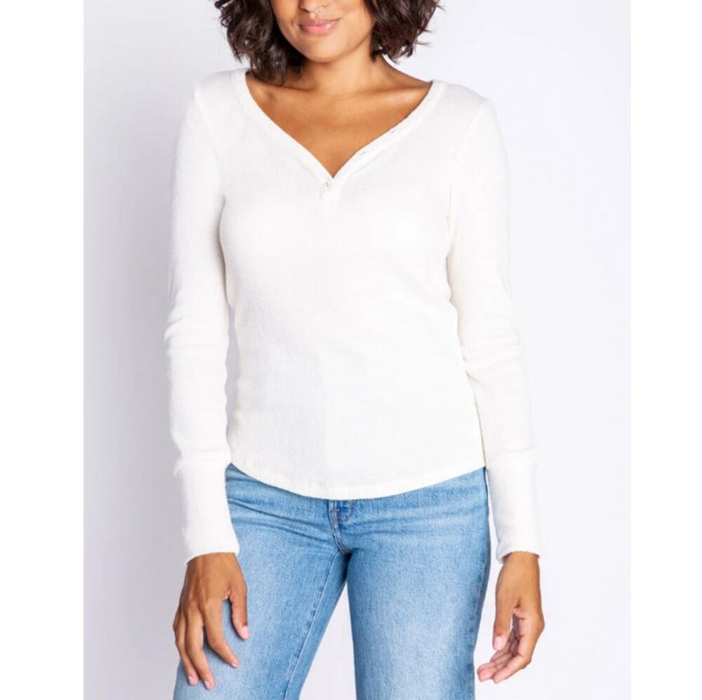 New P.J. SALVAGE Women's Stone Textured Long Sleeve Top Size Medium "Fallcore"